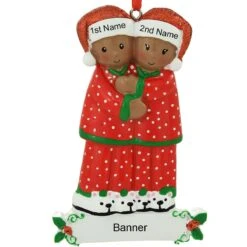 Personalized African American Pajama Family Of 2 Resin Ornament -Holiday Decoration Store 1212418 web 3