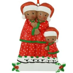 Personalized African American Pajama Family Of 3 Resin Ornament -Holiday Decoration Store 1212419 web 2