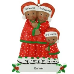Personalized African American Pajama Family Of 3 Resin Ornament -Holiday Decoration Store 1212419 web 3
