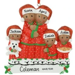 Personalized African American Pajama Family Of 5 Resin Ornament