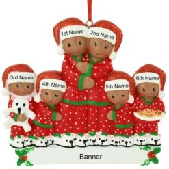 Personalized African American Pajama Family Of 6 Resin Ornament -Holiday Decoration Store 1212422 web 3
