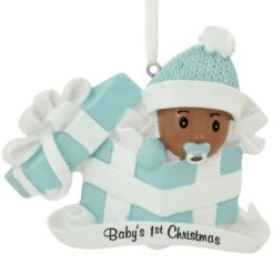Personalized African American Baby Boy In Blue Gift Box Ornament 5 Personalized African American Baby Boy In Blue Gift Box Ornament -Holiday Decoration Store 1212424 web 2