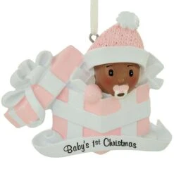 Personalized African American Baby Girl In Pink Gift Box Ornament 5 Personalized African American Baby Girl In Pink Gift Box Ornament -Holiday Decoration Store 1212425 web 2