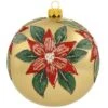Poinsettias On 4 Inch Gold Glass Ornament