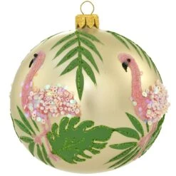 Flamingos On 4" Glass Ornament