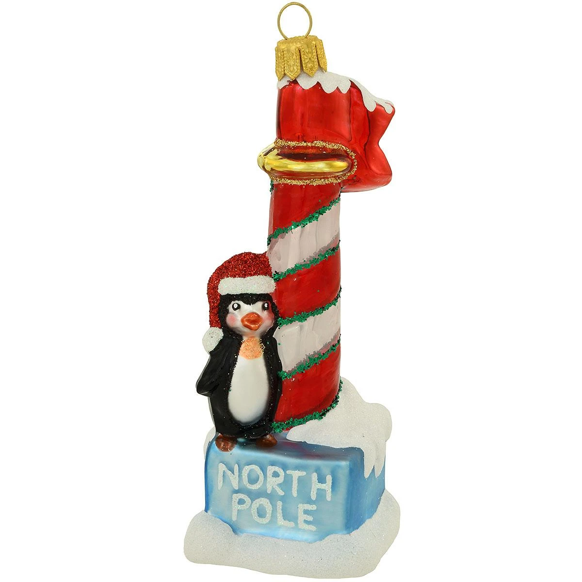 Penguin North Pole Glass Ornament 3 Penguin North Pole Glass Ornament