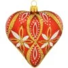 Red Heart With Gold And White Glitter Glass Ornament