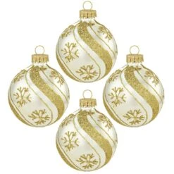 Silver With Gold Swirl And Snowflakes Ornament Set Of 4