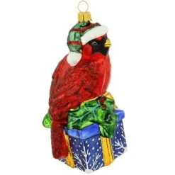 Cardinal On Present Glass Ornament