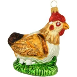 Hen Brown And White Glass Ornament