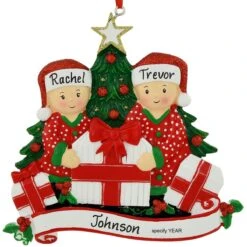 Personalized Couple Opening Presents Resin Ornament