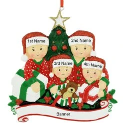 Personalized Family Of 4 Opening Presents Resin Ornament -Holiday Decoration Store 1212870 web 2