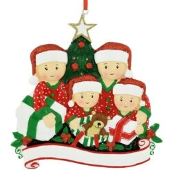 Personalized Family Of 4 Opening Presents Resin Ornament -Holiday Decoration Store 1212870 web 3