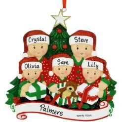 Personalized Family Of 5 Opening Presents Resin Ornament