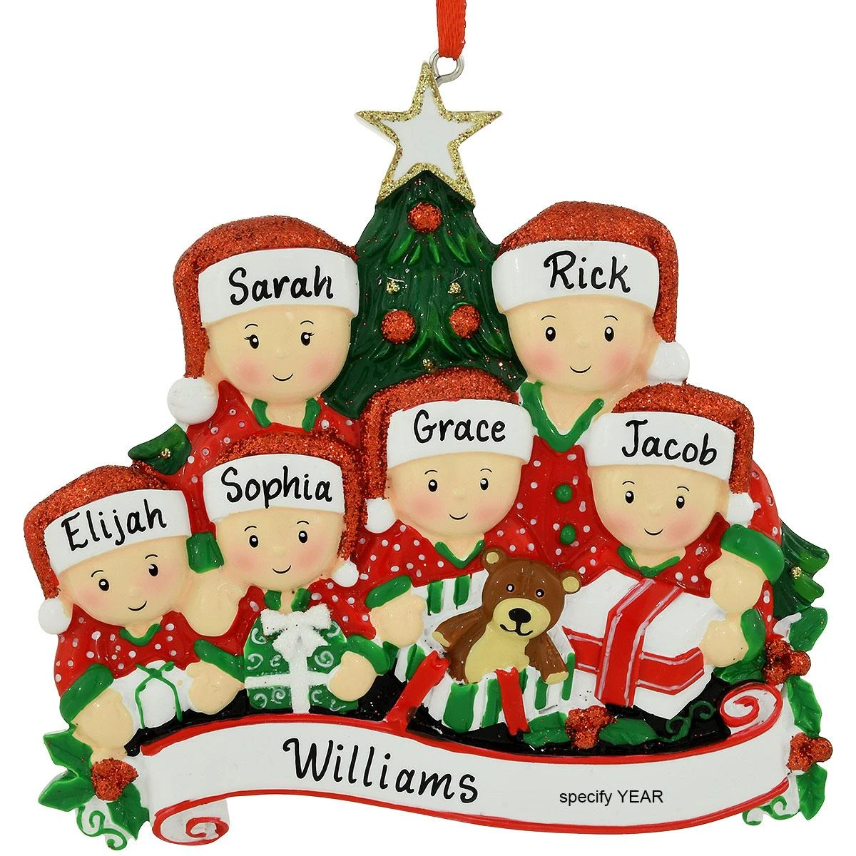 Personalized Family Of 6 Opening Presents Resin Ornament 3 Personalized Family Of 6 Opening Presents Resin Ornament