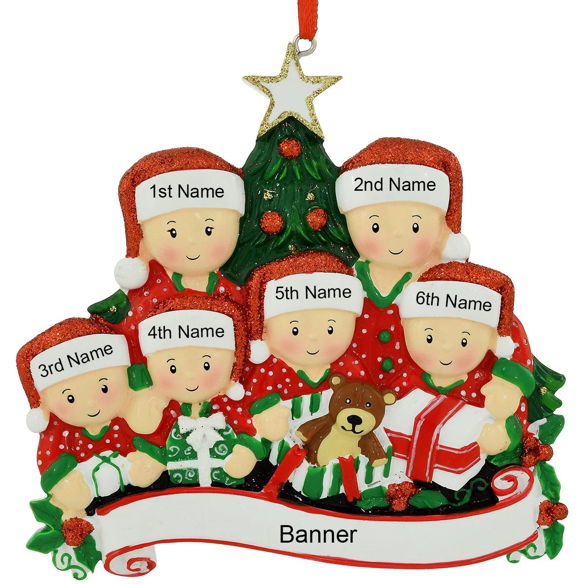 Personalized Family Of 6 Opening Presents Resin Ornament 4 Personalized Family Of 6 Opening Presents Resin Ornament - Image 2