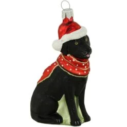 Black Lab With Santa Hat Glass Ornament
