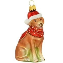 Yellow Lab With Santa Hat Glass Ornament