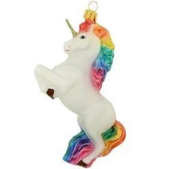 Unicorn With Rainbow Colors Glass Ornament