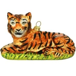 Tiger Resting In Grass Glass Ornament