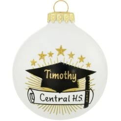 Personalized Grad Cap And Diploma White Glass Ornament