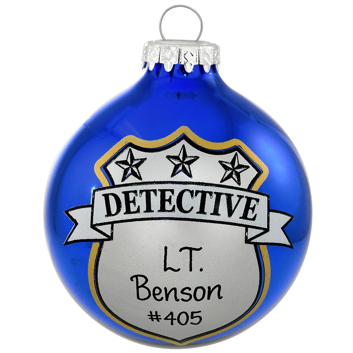 Personalized Detective Badge Blue Glass Ornament 3 Personalized Detective Badge Blue Glass Ornament