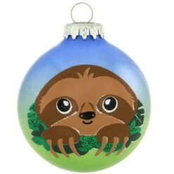Sloth Face On Blue And Green Two-Tone Glass Ornament