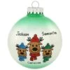 Personalized Reindeer Parent With 2 Kids Glass Ornament
