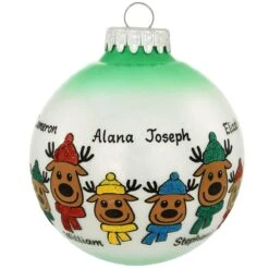 Personalized Reindeer Family Of 6 Glass Ornament