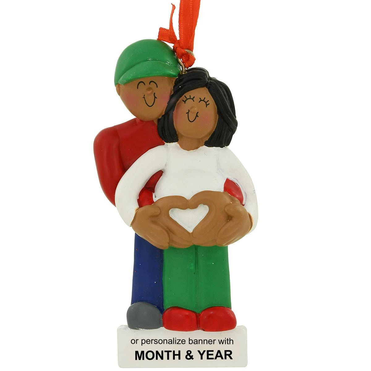 Personalized African American Expecting Couple Ornament 4 Personalized African American Expecting Couple Ornament - Image 2