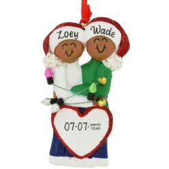 Personalized African American Couple Wrapped In Lights With Heart Ornament