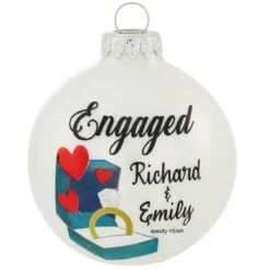 Personalized Ring In Box With Heart White Opal Glass Ornament