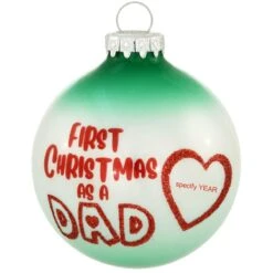 Personalized First Christmas As Dad 2 Tone Green And Opal Glass Ornament