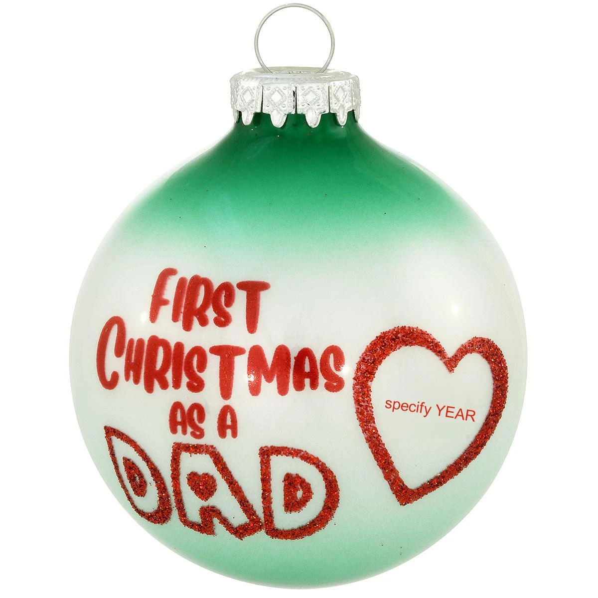 Personalized First Christmas As Dad 2 Tone Green And Opal Glass Ornament 3 Personalized First Christmas As Dad 2 Tone Green And Opal Glass Ornament