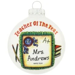 Personalized Teacher Of The Year Plaque Glass Ornament