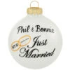 Personalized Just Married With Rings White Opal Glass Ornament