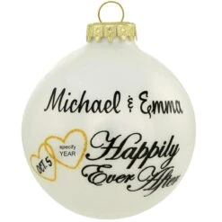 Personalized Happily Ever Hearts On Opal Glass Ornament