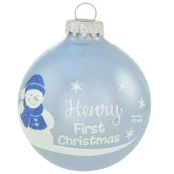 Personalized Baby's First Christmas Blue Opal Glass Ornament