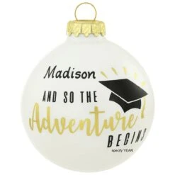 Personalized And So The Adventure Begins Graduation Glass Ornament