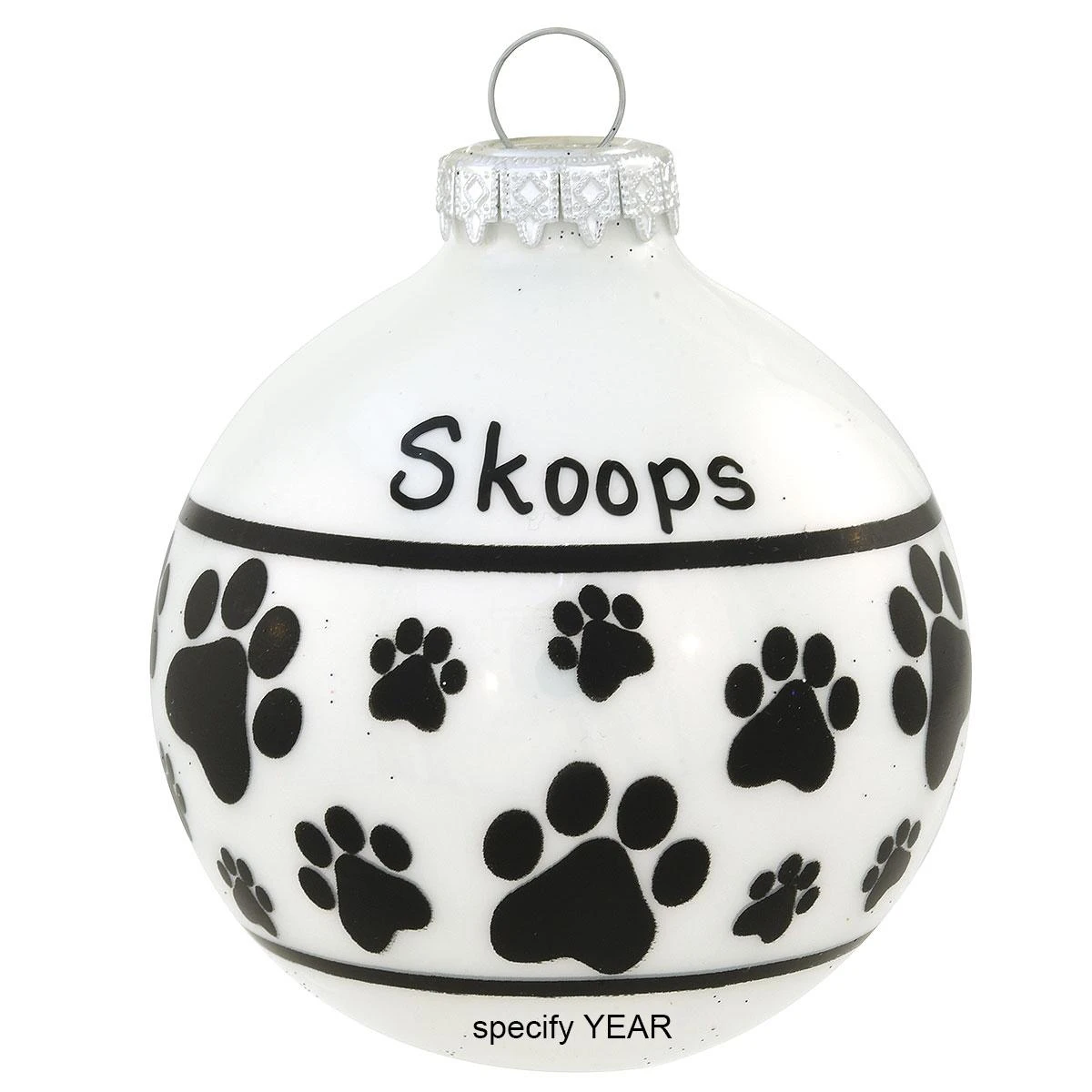Personalized Black And White Paw Prints Glass Ornament 3 Personalized Black And White Paw Prints Glass Ornament