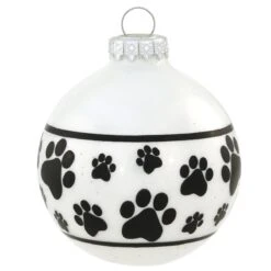 Personalized Black And White Paw Prints Glass Ornament 5 Personalized Black And White Paw Prints Glass Ornament -Holiday Decoration Store 1214943 web 2
