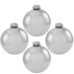 Set Of 4 Bright Silver Boxed Ornaments