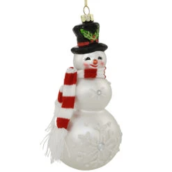Snowman With Top Hat And Knit Scarf Glass Ornament