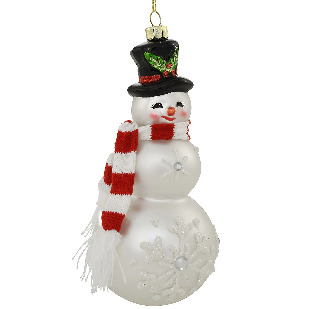 Snowman With Top Hat And Knit Scarf Glass Ornament 3 Snowman With Top Hat And Knit Scarf Glass Ornament