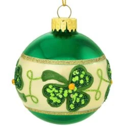 Shamrocks Design Glass Ornament