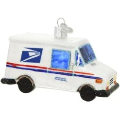 USPS Mail Truck Glass Ornament
