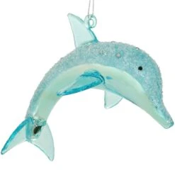 Blue Dolphin Spun Glass Ornament With Glitter