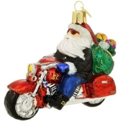 Biker Santa Glass Ornament