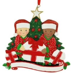 Personalized Biracial Couple Opening Gifts Resin Ornament -Holiday Decoration Store 1217463 web 2