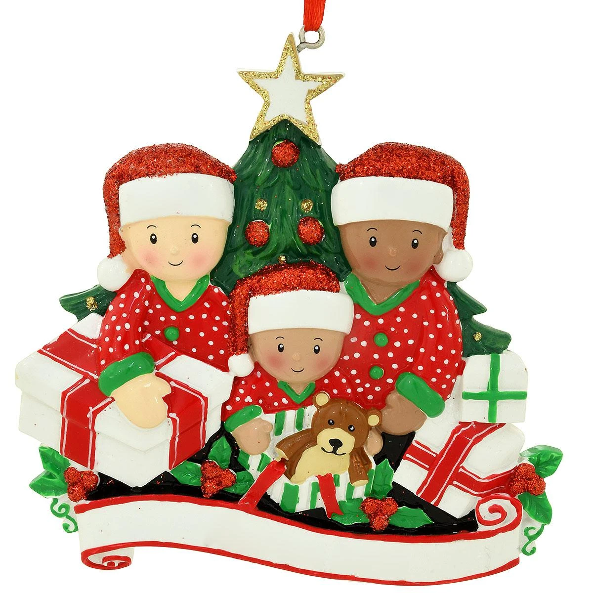Personalized Biracial Family Of 3 Opening Gifts Resin Ornament 4 Personalized Biracial Family Of 3 Opening Gifts Resin Ornament - Image 2
